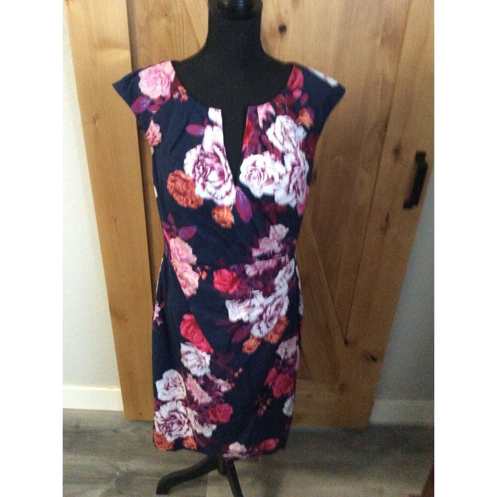 Adrianna Papell Floral Dress sleeveless V neck Size 14